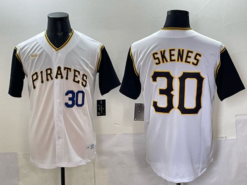 Men 2025 Pittsburgh Pirates #30 Skenes White Throwback Game Nike MLB Jersey style 014